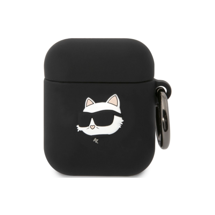 Silikónové puzdro Karl Lagerfeld na Apple AirPods 1 / 2 KLA2RUNCHK 3D Choupette Head Logo NFT čierne