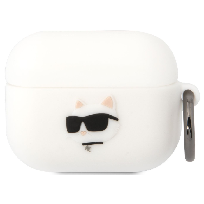 Silikónové puzdro Karl Lagerfeld na Apple AirPods Pro KLAPRUNCHH 3D Choupette Head Logo NFT biele