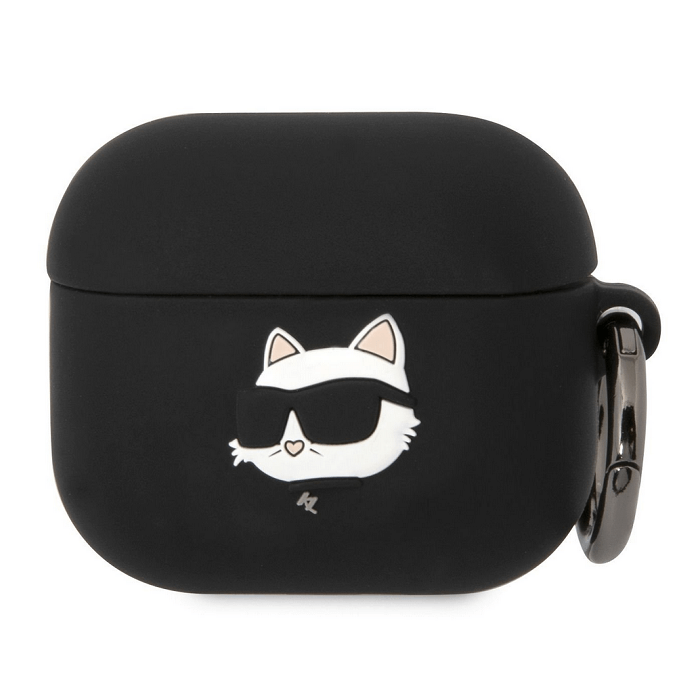 Puzdro na Apple Airpods 3 Karl Lagerfeld 3D Choupette Head Logo NFT čierne