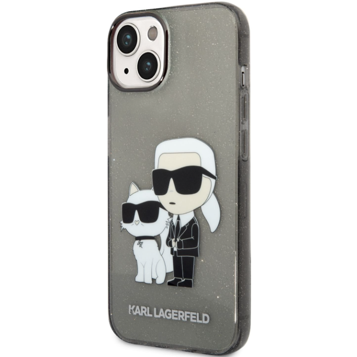 Plastové puzdro Karl Lagerfeld na Apple iPhone 14 Pro Max KLHCP14XHNKCTGK Translucent Karl and Choupette NFT čierne