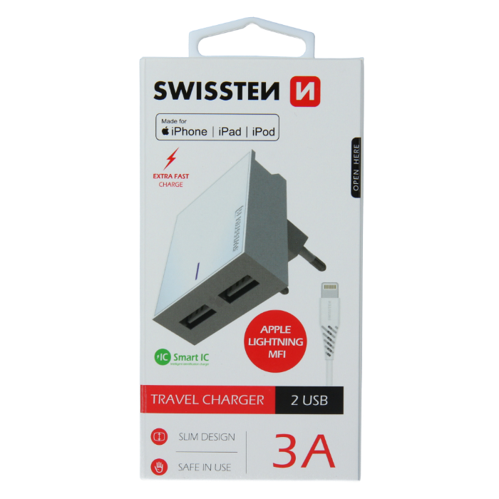 Sieťový adaptér Smart IC 2x USB 3A + dátový kábel USB/lightning Mfi 1,2 m biely - Poškodené balenie