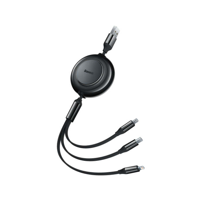 Kábel Baseus Bright Mirror 3v1 CAMJ010001, microUSB, USB-C, Lightning, 3,5A 1.1m, čierny