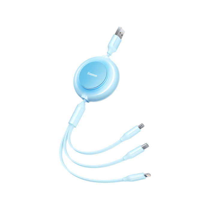 Kábel Baseus Bright Mirror 3v1 CAMJ010017, microUSB, USB-C, Lightning, 3,5A 1.1m, Sky Blue