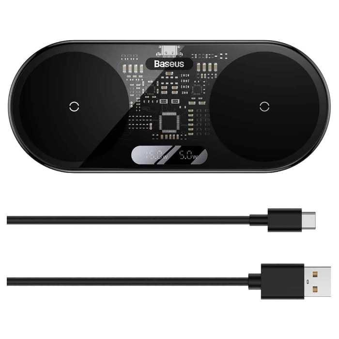 Bezdrôtová nabíjačka Baseus WXSX010101 LED Display 2in1, 20W + USB-C kábel 1m, čierna