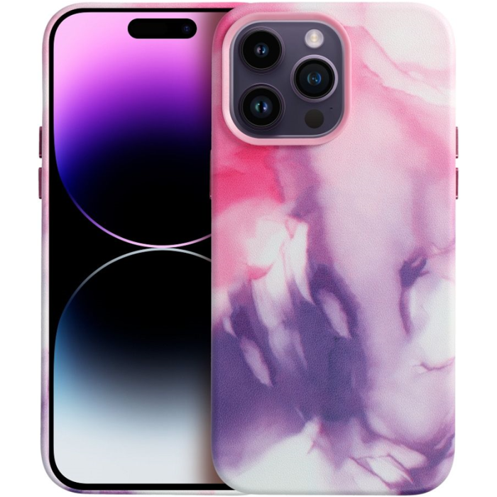 Plastové puzdro na Apple iPhone 14 Pro Leather Mag PU Splash fialové