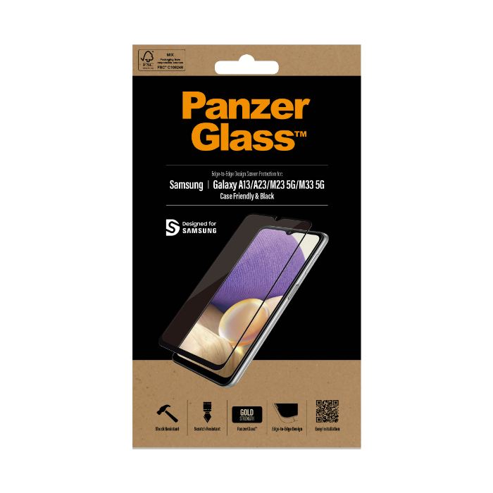 Tvrdené sklo na Samsung Galaxy A13 LTE /A13 5G/A23 LTE/M13 LTE/M23 5G/M33 5G/A23 5G PanzerGlass Case Friendly čierne