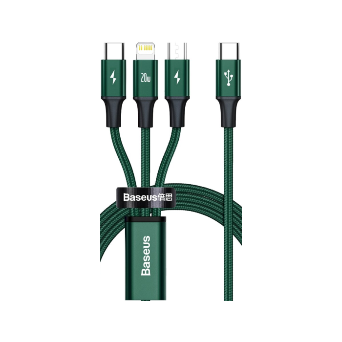 Baseus Rapid Series 3in1 CAMLT-SC06, USB-C/8 Pin Lightning/Micro USB, 20W, 1.5m, zelený