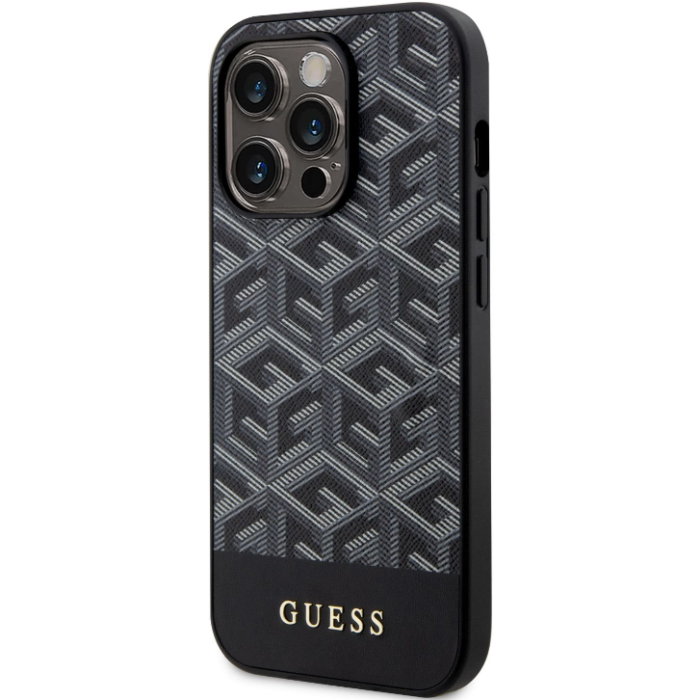 Plastové puzdro Guess na Apple iPhone 14 Pro Max GUHMP14XHGCFSEK PU G Cube MagSafe čierne