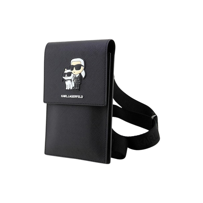 Univerzálne puzdro Karl Lagerfeld na smartfón KLWBSAKCPMK Saffiano Metal Logo NFT Wallet Phone Bag Black