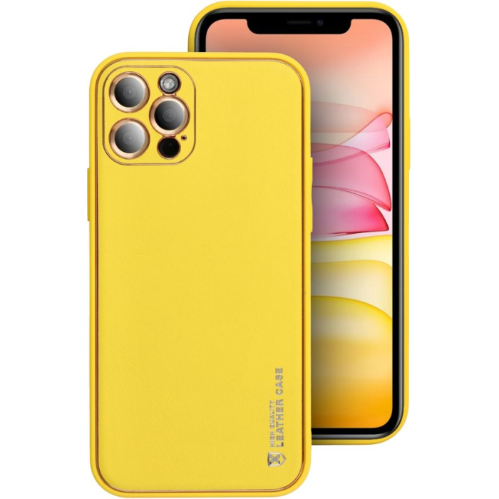 Plastové puzdro na Apple iPhone 15 Leather žlté