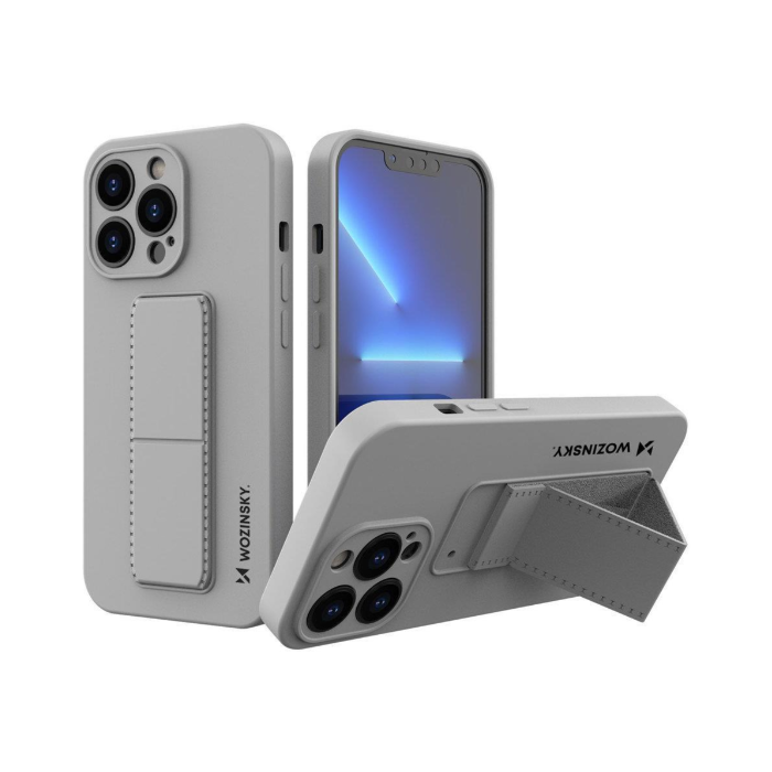 Silikónové puzdro na Apple iPhone 13 Mini Wozinsky Kickstand sivé