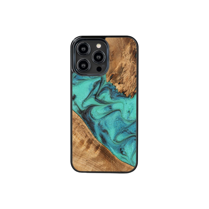 Drevené puzdro na Apple iPhone 14 Pro Bewood Unique Turquoise Wood and Resin tyrkysovo-čierne