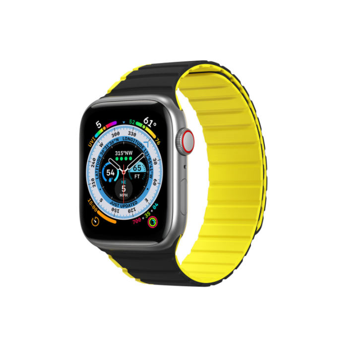 Náhradný remienok na Apple Watch Ultra/SE/8/7/6/5/4/3/2/1, (49, 45, 44, 42 mm), Dux Ducis Strap Magnetic LD Version čierno-žltý