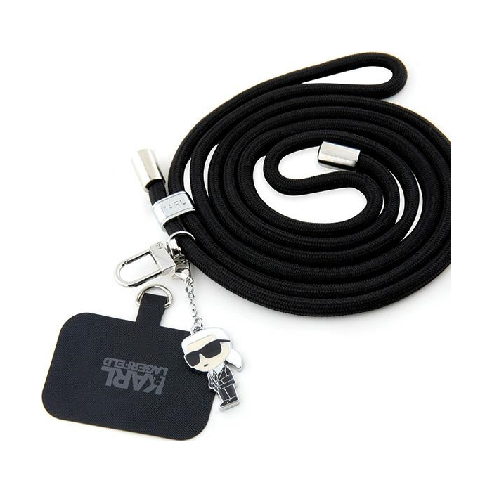 Univerzálny popruh Karl Lagerfeld na smartfón KLUCNMSCKIK Universal Crossbody Cord and Ikonik Pins čierny