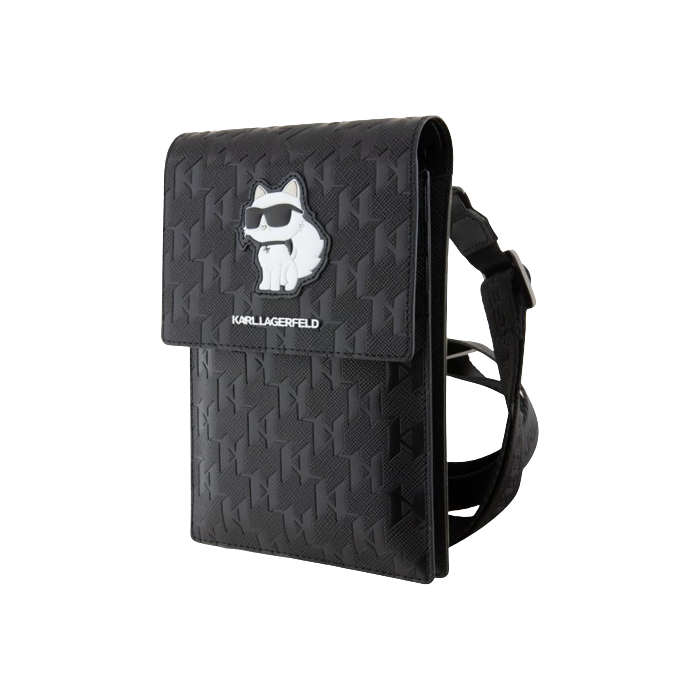 Univerzálne puzdro Karl Lagerfeld na smartfón KLWBSAKHPCK Saffiano Monogram Wallet Phone Bag Choupette NFT čierne