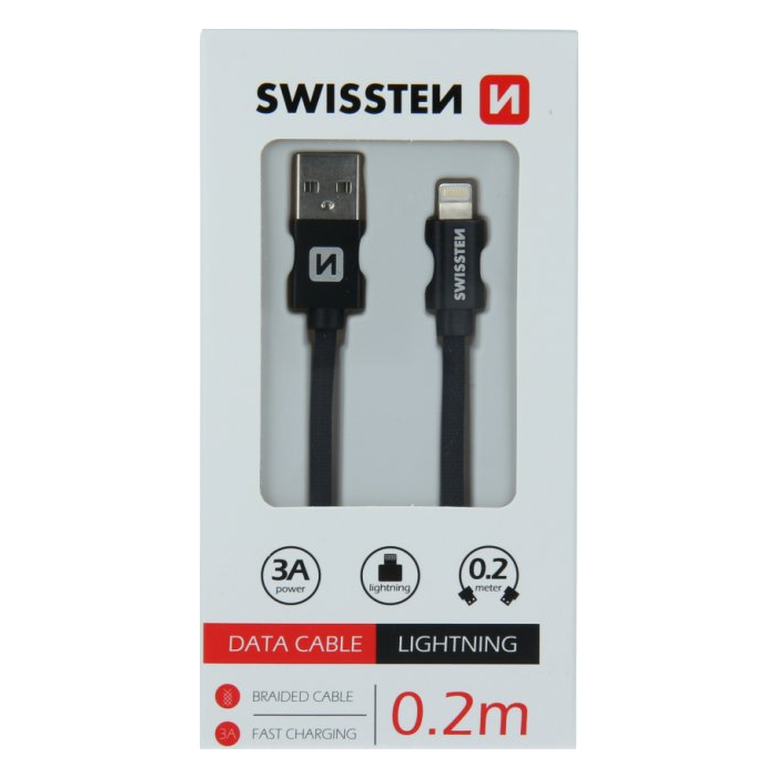 Kábel SWISSTEN USB-A na Lightning (8pin) 3.0A, 0,2 m sivý