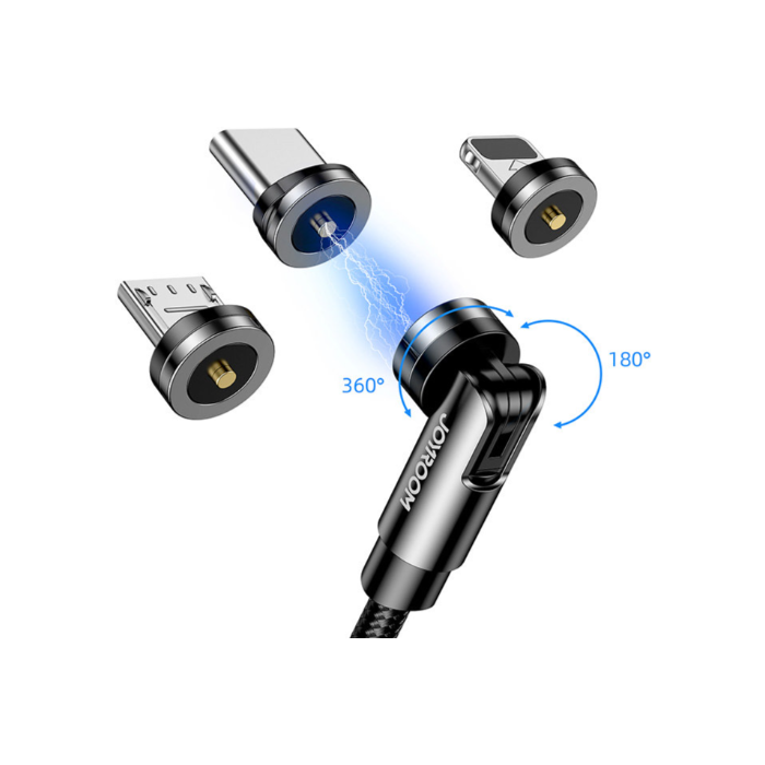 Magnetický kábel Joyroom 3v1 S-1224X2 LCM, USB-A na Lightning/USB-C/microUSB, 1,2m, čierny