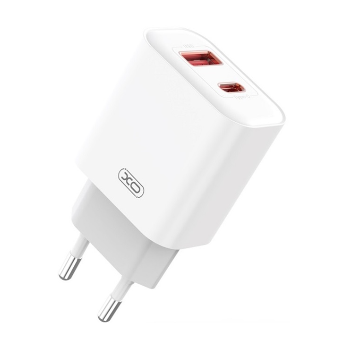 XO CE12, PD QC 3.0 20W, 1xUSB-A 1xUSB-C, sieťová nabíjačka, biela