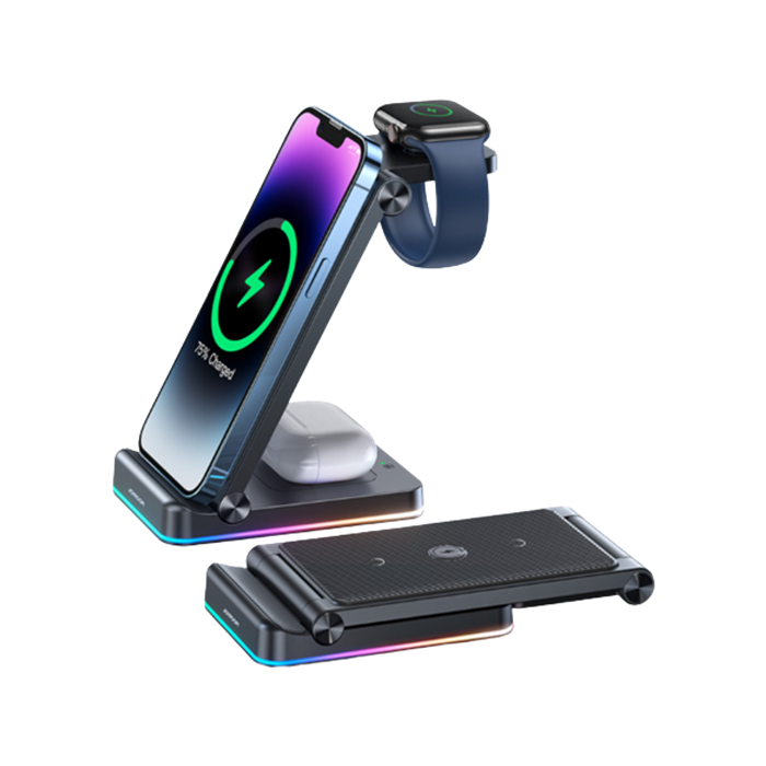 Bezdrôtová nabíjacia stanica Joyroom JR-WQN01 3in1 na Apple iPhone, Apple Watch, Airpods, 15W čierna