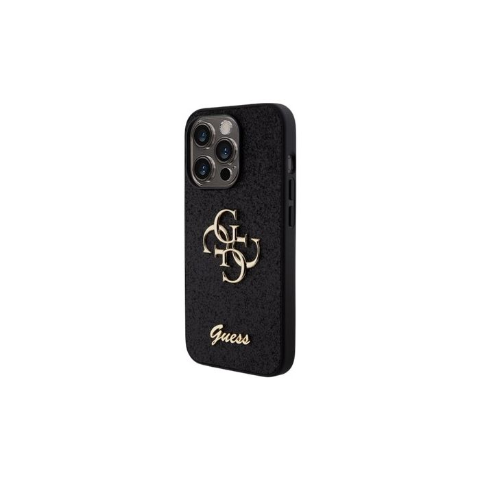 Obal Guess PU Fixed Glitter 4G Metal Logo Apple iPhone 15 Pro GUHCP15LHG4SGK Black
