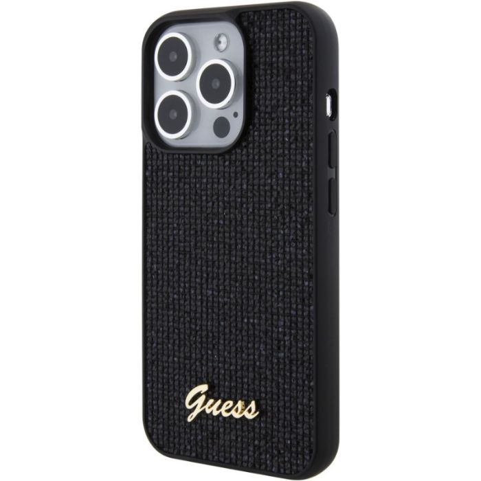 Obal Guess PU Square Mirror Script Logo Apple iPhone 15 Pro GUHCP15LPMSDGSK Black