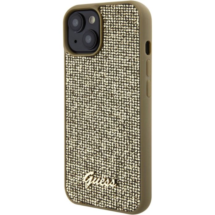 Obal Guess PU Square Mirror Script Logo Apple iPhone 15 GUHCP15SPMSDGSD Gold