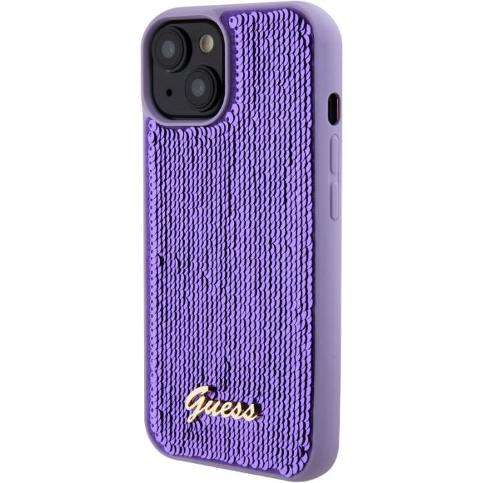 Obal Guess Sequin Script Logo Apple iPhone 15 GUHCP15SPSFDGSU Purple