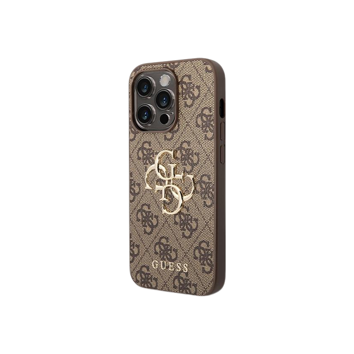 Plastové puzdro Guess na Apple iPhone 15 Pro Max GUHCP15X4GMGBR 4G Metal Logo hnedé
