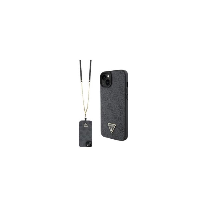 Obal Guess PU 4G Strass Triangle Metal Logo + Crossbody Apple iPhone 15 GUHCP15SP4TDSCPK Black