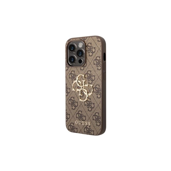 Obal Guess PU 4G Metal Logo Apple iPhone 15 Pro GUHCP15L4GMGBR Brown