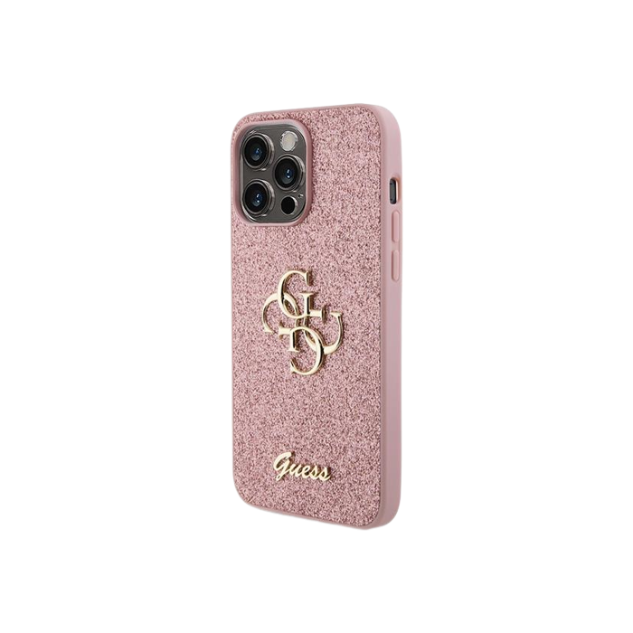 Plastové puzdro Guess na Apple iPhone 15 Pro GUHCP15LHG4SGP Fixed Glitter 4G Metal Logo ružové
