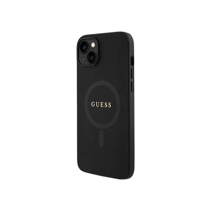 Plastové puzdro Guess na Apple iPhone 15 GUHMP15SPSAHMCK Saffiano MagSafe čierne