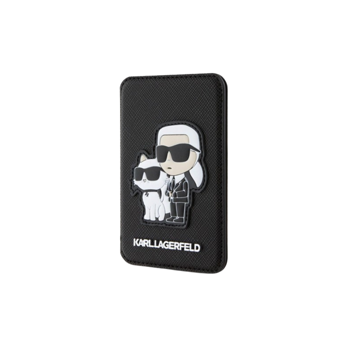 Magnetická peňaženka Karl Lagerfeld na smartfón MagSafe Cardslot Stand Karl and Choupette čierna