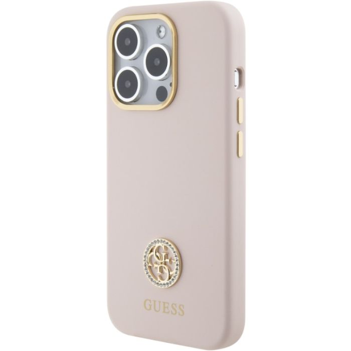 Obal Guess Liquid Silicone 4G Strass Metal Logo Apple iPhone 15 Pro GUHCP15LM4DGPP Pink