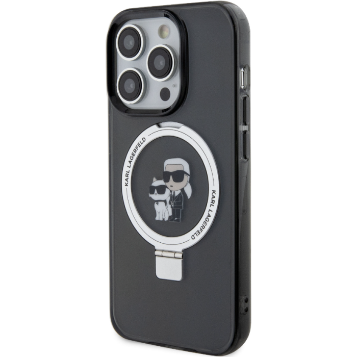 Plastové puzdro Karl Lagerfeld na Apple iPhone 15 Pro KLHMP15LHMRSKCK Ringstand Karl and Choupette MagSafe čierne
