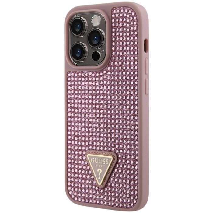 Obal Guess Rhinestones Triangle Metal Apple iPhone 15 Pro GUHCP15LHDGTPP Pink