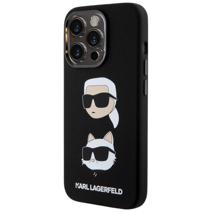 Silikónové puzdro Karl Lagerfeld na Apple iPhone 15 Pro KLHCP15LSDHKCNK Liquid Silicone Karl and Choupette Heads čierne