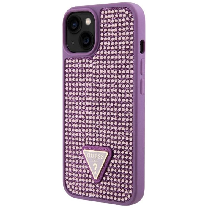 Obal Guess Rhinestones Triangle Metal Logo Apple iPhone 15 GUHCP15SHDGTPU Purple