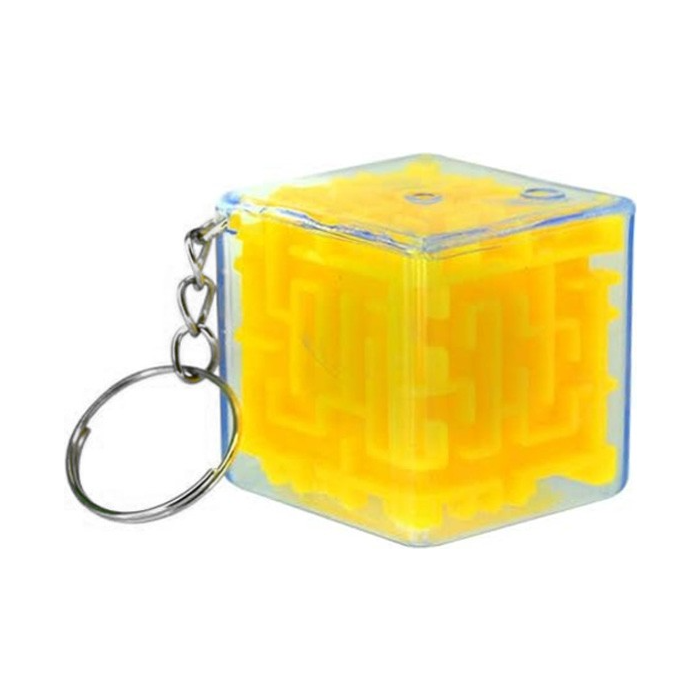 Prívesok na kľúče, kocka labyrint, žltá