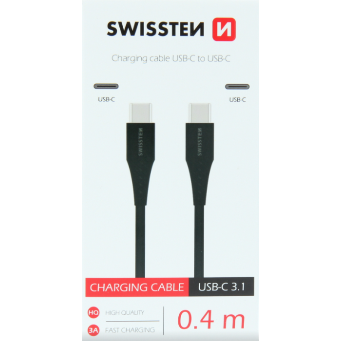 Kábel SWISSTEN USB-C/USB-C, 0.4m, čierny