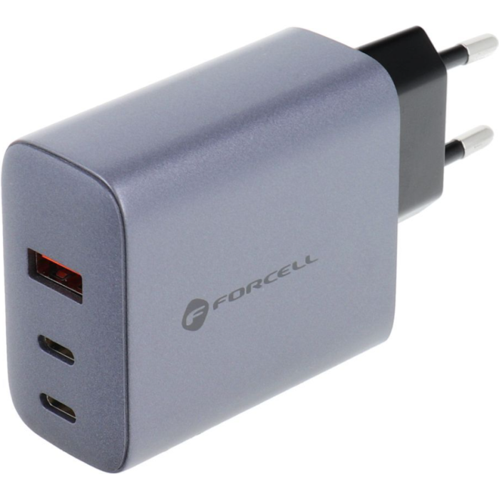 Forcell F-Energy GaN VT-42B, 65W 4A, 2xUSB-C, USB-A, PD, Quick Charge 4.0, sivo-čierna