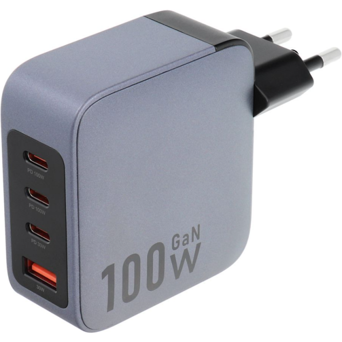 Forcell F-Energy GaN VT-46, 100W 5A, 3xUSB-C, USB-A, PD, Quick Charge 4.0, sivo-čierna