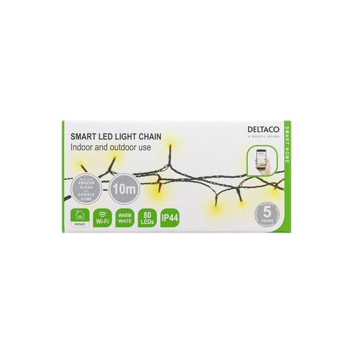 DELTACO SMART SHLW10M, WiFi, Vianočné osvetlenie reťaz, 10m, IP44, RGB