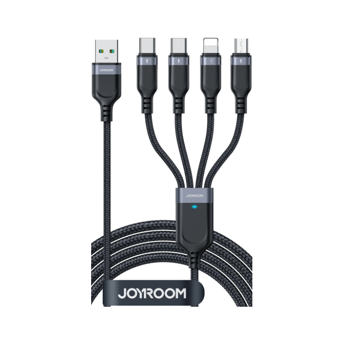 Joyroom S-1T4018A18 4v1, USB-A/2x USB-C/Lightning/microUSB, 1.2m, čierny