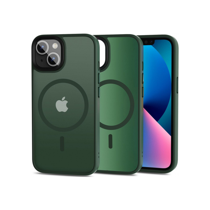 Silikónové puzdro na Apple iPhone 13 Tech-Protect MagMat Silicone MagSafe matte green