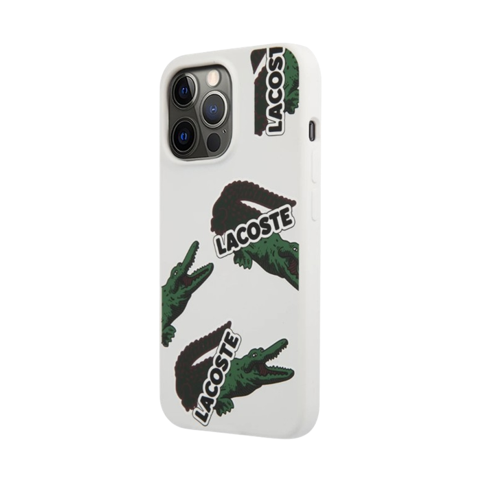 Silikónové puzdro Lacoste na Apple iPhone 13 Pro Max LCHC13XSOW Liquid Silicone Allover Pattern biele