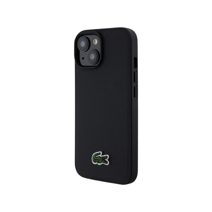 Plastové puzdro Lacoste na Apple iPhone 15 LCHMP15SPVCK Iconic Petit Pique Woven Logo MagSafe čierne