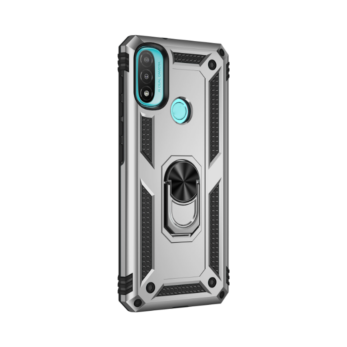 Odolné puzdro na Motorola Moto E20/E30/E40 Ring Armor Rugged strieborné