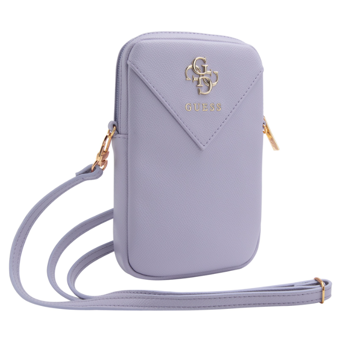 Univerzálne puzdro Guess na smartfón GUWBZPGSTEGU PU Grained 4G Metal Logo Walltet Phone Bag Zipper fialové