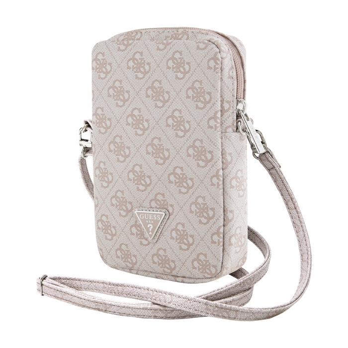 Univerzálne puzdro Guess na smartfón GUWBZP4GFTSP PU 4G Triangle Logo Walltet Phone Bag Zipper ružové